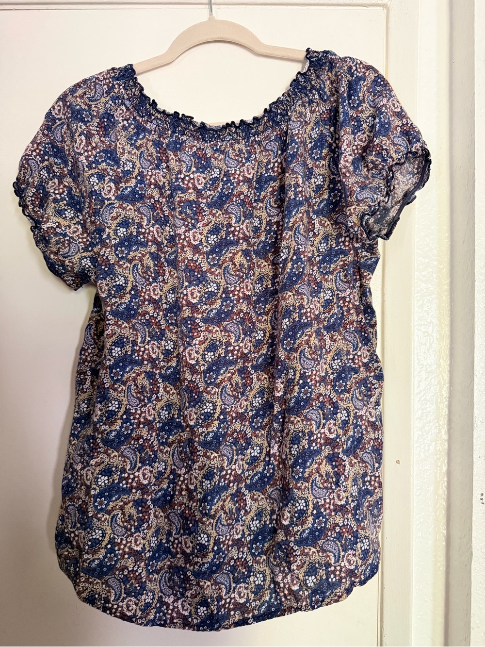 Faded Glory Navy Paisley Short Sleeve Peasant Blouse - Picture 5 of 6